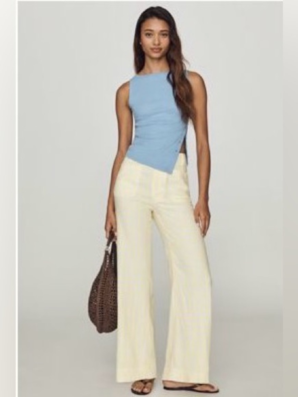 NWT Colette Linen Stretch Wide Leg Pants by Maeve in Gingham Lime, Size 29T